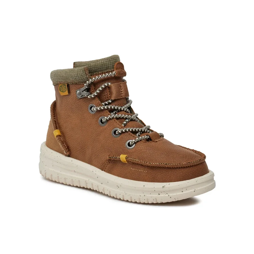 Hey Dude Bradley 40269-267 Boot Kids Walnut Leather Moc Toe Casual Ankle SHOP549